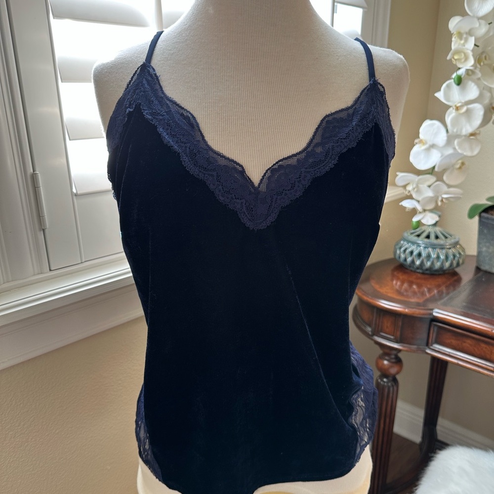 Aqua by Bloomingdales NWT Blue Velvet Lace Tank Sz L